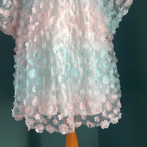 Storia Chic Sheer Floral baby doll Dress with Puff Sleeves - Picture 10 of 11